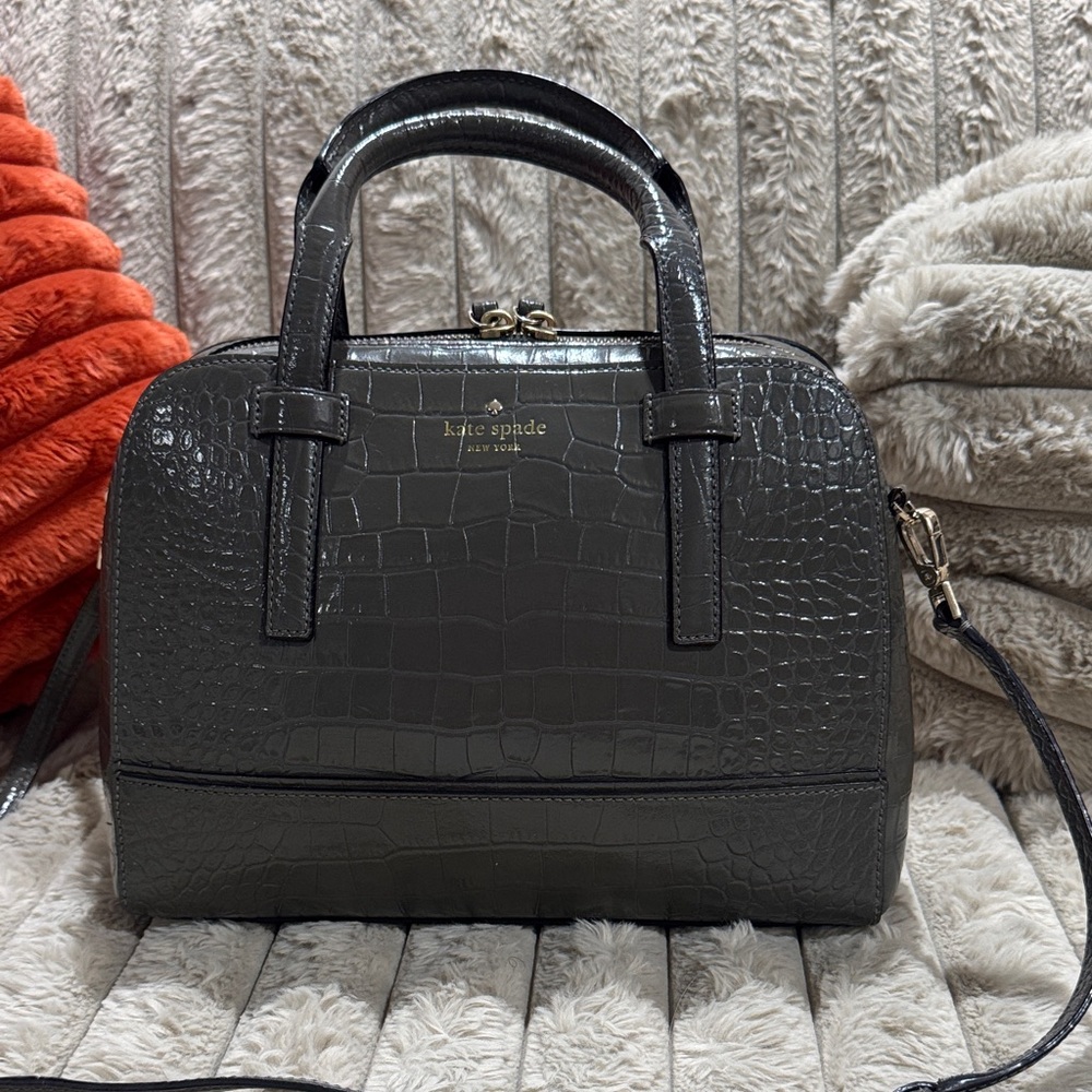 Kate Spade Charcoal Croc-Embossed Satchel